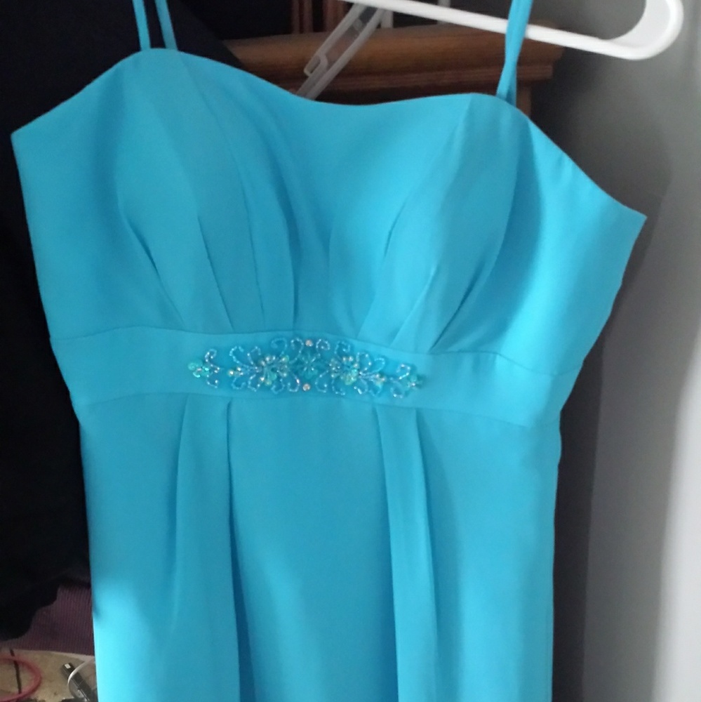 Short blue bridesmaid dress